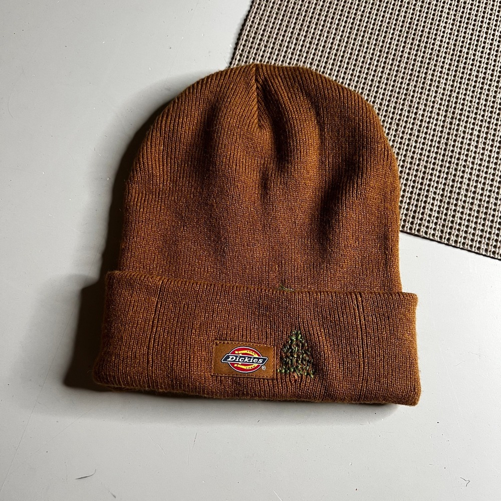 Dickies Brown Ribbed Knit Cuffed Beanie Hat with Pine Tree Logo WH201BD OS